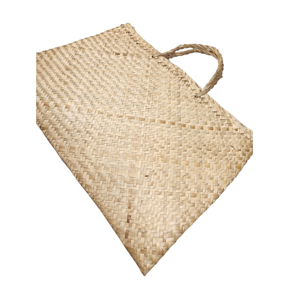Vintage Straw Woven Tote Bag Boho Cottagecore Coastal Beach Resort Tan Artisan - Picture 3 of 13